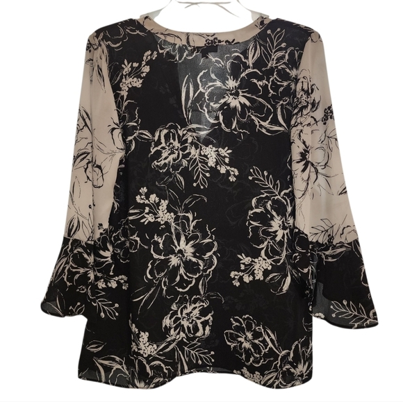 Chenault Black and White Floral Blouse, Size Large - Picture 2 of 6